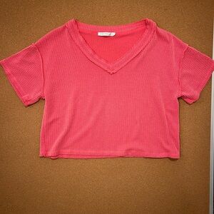 Altar'd State Coral Ribbed V-Neck Top